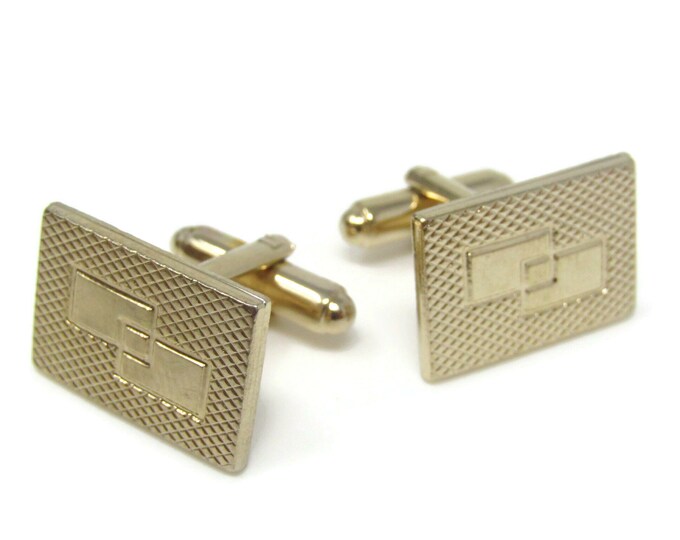 Overlapping Rectangles Textured Cufflinks Brass Tone Vintage Men's Jewelry Beautiful Design