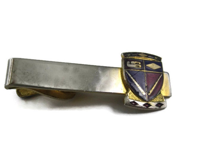 Vintage Tie Bar Clip: Red & Blue Enamel Shield Crest
