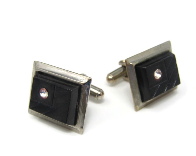 Vintage Cufflinks for Men: Clear Jewel Black Setting- Stand Out with Style - Fit in with Class