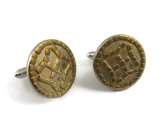 Vintage Cufflinks for Men: Stitch Stitches Design Round Gold Tone