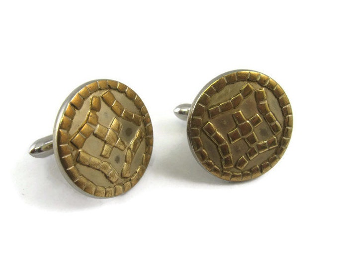 Vintage Cufflinks for Men: Stitch Stitches Design Round Gold Tone