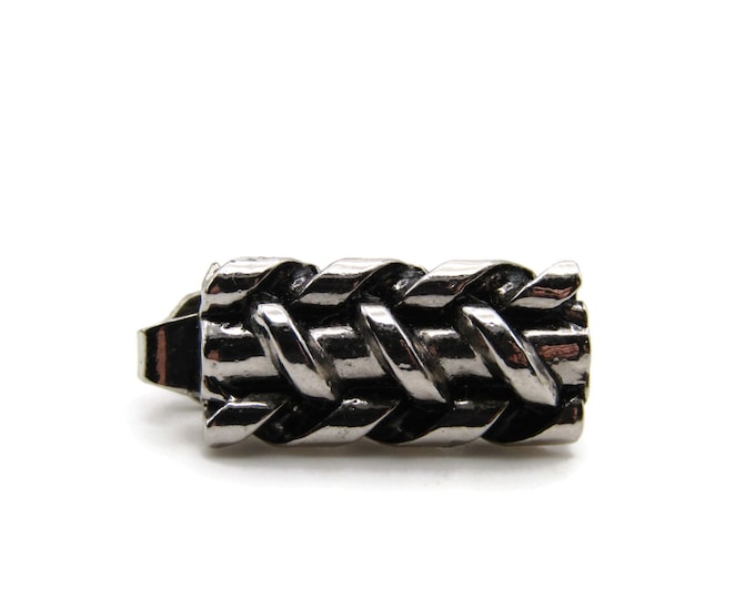 Woven Pattern Tie Clip Modernist Tie Bar Men's Jewelry Silver Tone