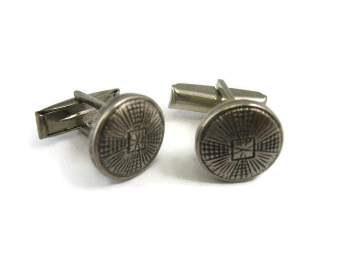 Vintage Cufflinks for Men: Button Style Round Silver Tone