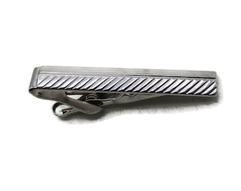 Diagonal Line Pattern Tie Clip Tie Bar Modernist Men's Jewelry Silver Tone