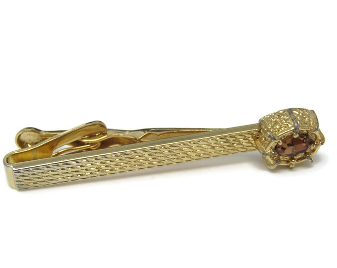 Brown Jewel Textured Tie Clip Tie Bar: Vintage Gold Tone - Stand Out from the Crowd with Class