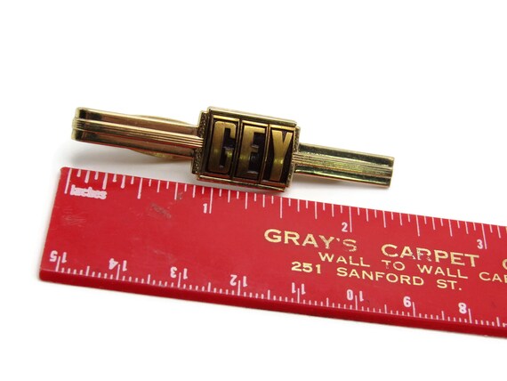 Vintage Gold Tone Tie Clip: GEY Initials Monogram… - image 5