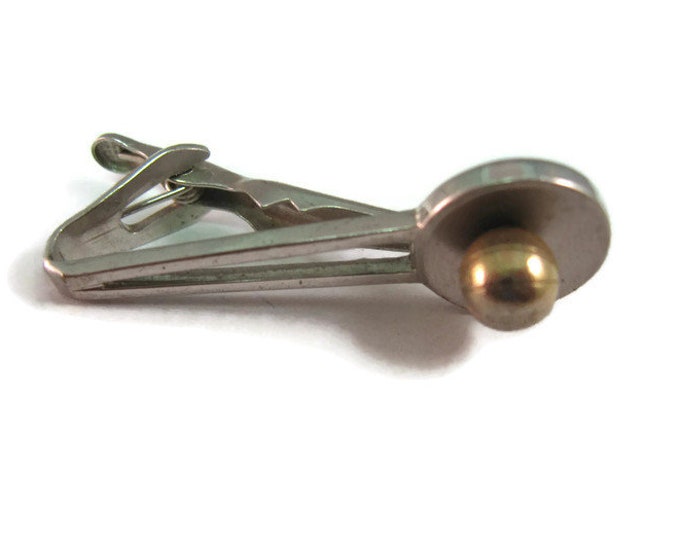 Vintage Men's Tie Bar Clip Jewelry: Small Gold Tone Basketball in Silver Tone Dish Sports Theme See Through Body Design