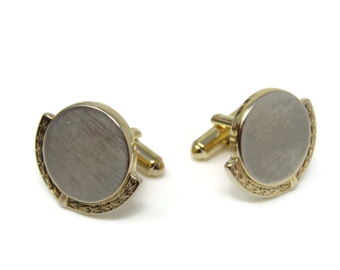 Nice Circle Wreath Bottom Cufflinks Gold Tone Vintage Men's Jewelry Beautiful Design