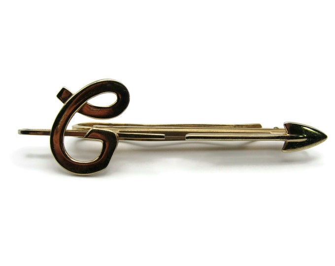 G Letter Initial Monogram Open Body Arrow Shape Gold Tone Tie Clip Tie Bar Men's Jewelry
