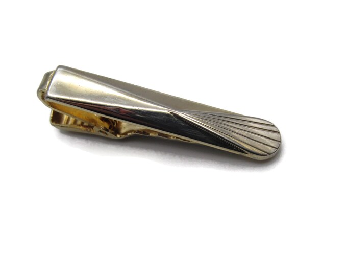 Tapered Geometric Line Patterned Gold Tone Tie Clip Tie Bar Men's Jewelry