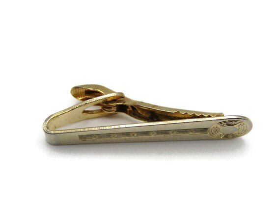 Vintage Gold Tone Tie Clip: Geometric Lines & Cir… - image 3
