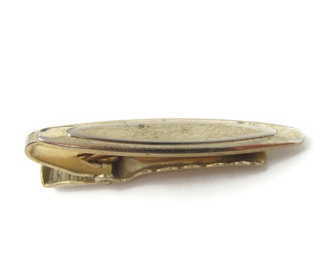 Double Rounded Ovals Tie Clip Bar Faded Gold Tone Vintage Men's Jewelry Nice Design