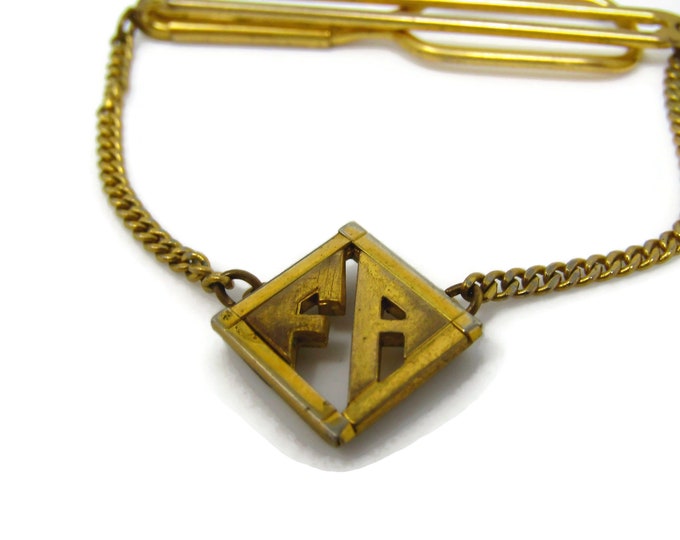 Rare FA Initials Tie Clip Men's Vintage Tie Bar Beautiful Art Deco Design