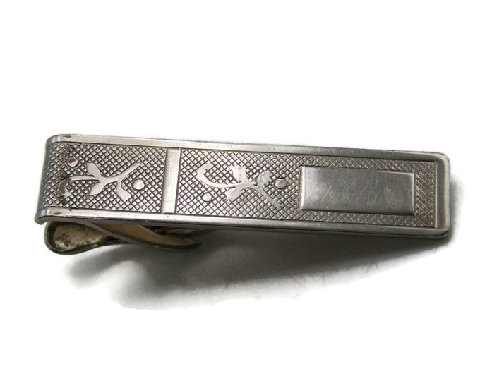 Textured Motif Tie Clip Modernist Tie Bar Men's Jewelry Silver Tone