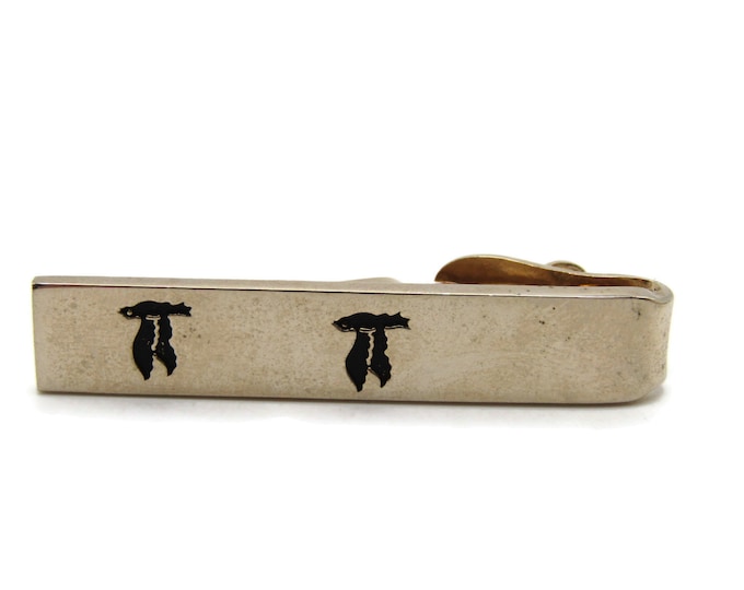 Pi Symbol Etched Back and Gold Tone Modernist Industrial Tie Clip Tie Bar Men's Jewelry