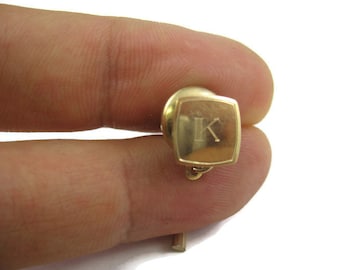 Vintage Tie Tack Tie Pin: Etched "K" Center Gold Tone Rectangle