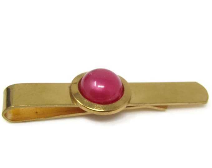Pink Center Tie Clip Bar Gold Tone Vintage Men's Jewelry Nice Design