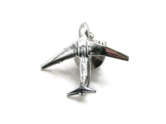 Airplane Tie Pin Men's Jewelry Silver Tone - image 1