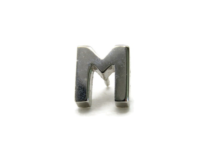 M Letter Initial Monogram Tie Pin Smooth Finish Men's Jewelry Silver Tone