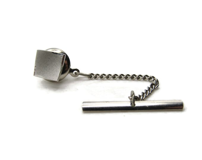 Curved Square Tie Pin And Chain Men's Jewelry Silver Tone