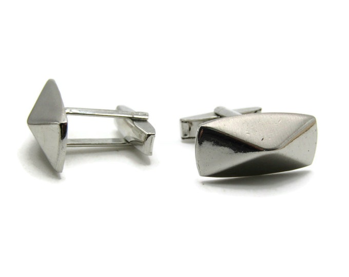 Pointed Rectangle Cuff Links Men's Jewelry Silver Tone