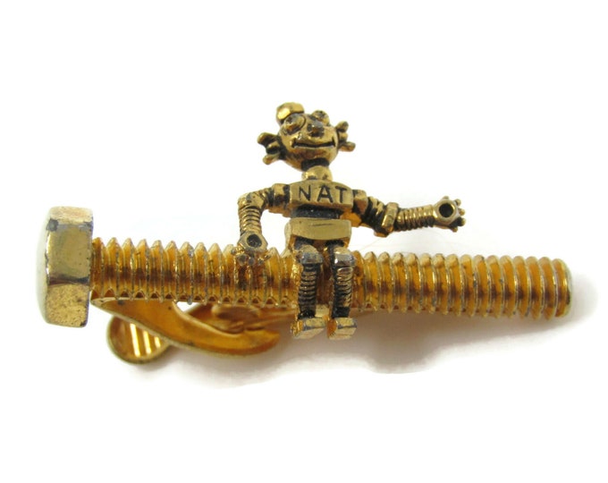 NAT Robot Screw National Screw And Mfg Co Cleveland Tie Clip Bar Gold Tone Vintage Men's Jewelry Nice Design