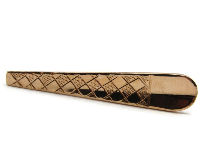 Tapered Checkered Pattern Gold Tone Tie Clip Modernist Tie Bar Men's Jewelry