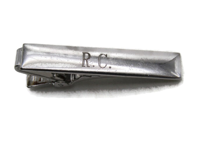 R.C. Lettered Initial Tie Clip Modernist Tie Bar Men's Jewelry Silver Tone