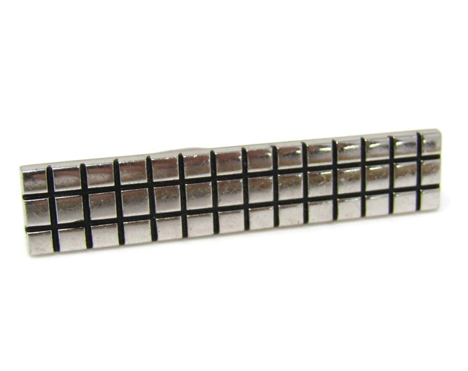 Square Waffle Texture Tie Clip Men's Vintage Tie Bar Silver Tone Made in USA