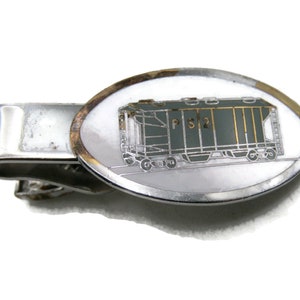 PS2 Blue Train Car Tie Clip White Background Tie Bar Men's Jewelry Silver Tone