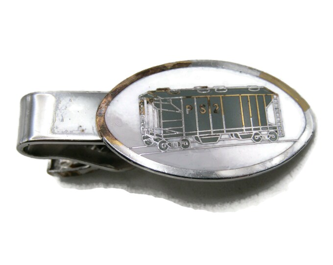 PS2 Blue Train Car Tie Clip White Background Tie Bar Men's Jewelry Silver Tone