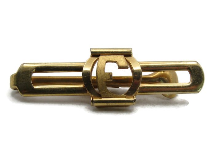 E Letter Initial Monogram Tie Clip Open Design Tie Bar Gold Tone Men's Jewelry