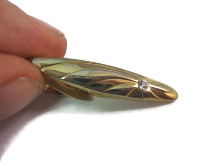 Vintage Men's Tie Bar Clip Jewelry: Wonderful Swirl Design Clear Jewel Design