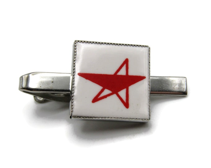 Abstract Red Star White Stone Inlay Silver Tone Tie Clip Tie Bar Men's Jewelry