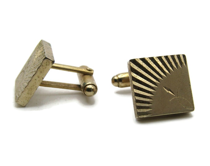 Etched Sunburst Edged And Motif Cuff Links Men's Jewelry Gold Tone