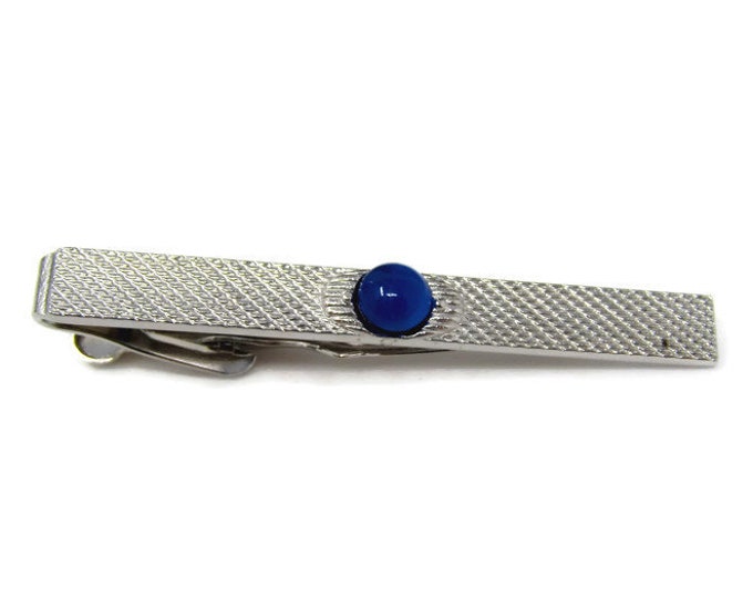 Vintage Tie Bar Tie Clip: Deep Blue Center Deep Texture Body Silver Tone