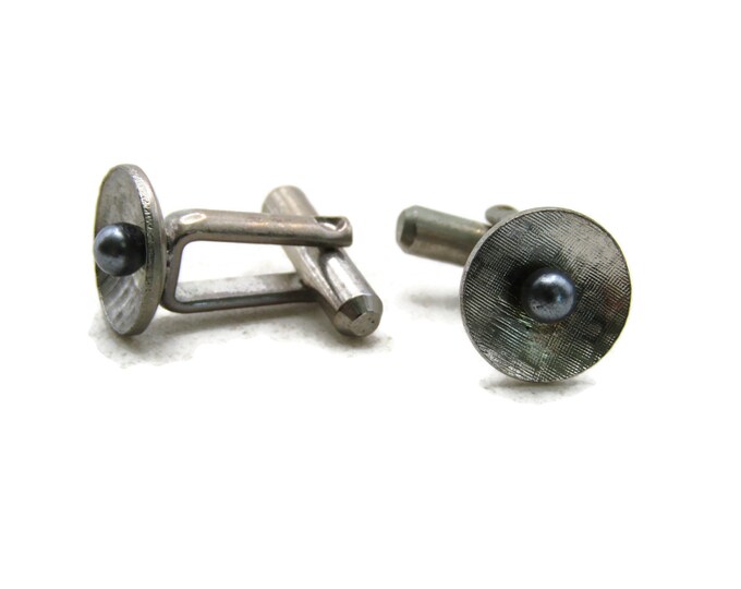 Circle and Grey Stone Inlay Cuff Links Silver Tone Men's Jewelry