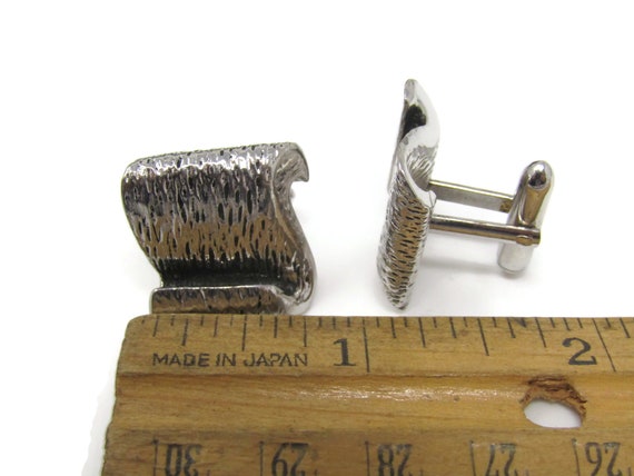 Vintage Silver Tone Cufflinks: Wood Texture Scrol… - image 5