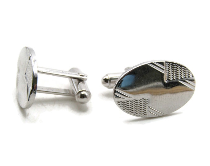 Oval Geometric Designs Cuff Links Men's Jewelry Silver Tone