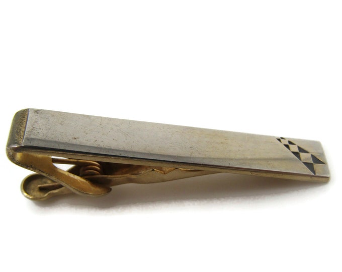 Checkered Tip Tie Bar Clip Vintage Gold Tone Stand Out w/ Style Fit In with Class