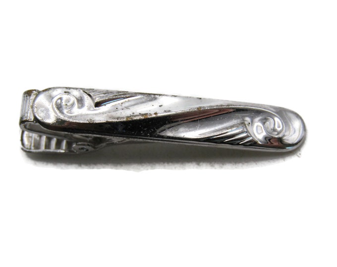 Swirl Pattern Tie Bar Men's Jewelry Tie Clip Silver Tone