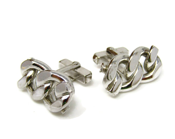 Chain Link Cufflinks for Men Vintage Silver Tone Nice Design