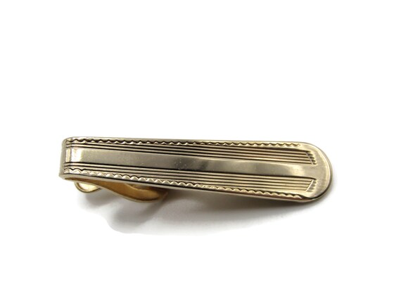 Vintage Gold Tone Tie Bar: Geometric Horizontal L… - image 1
