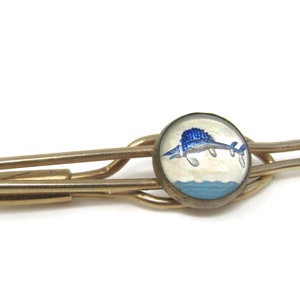 Marlin Sailfish Ocean Theme Tie Clip Bar Gold Tone Vintage Men&#39;s Jewelry Nice Design