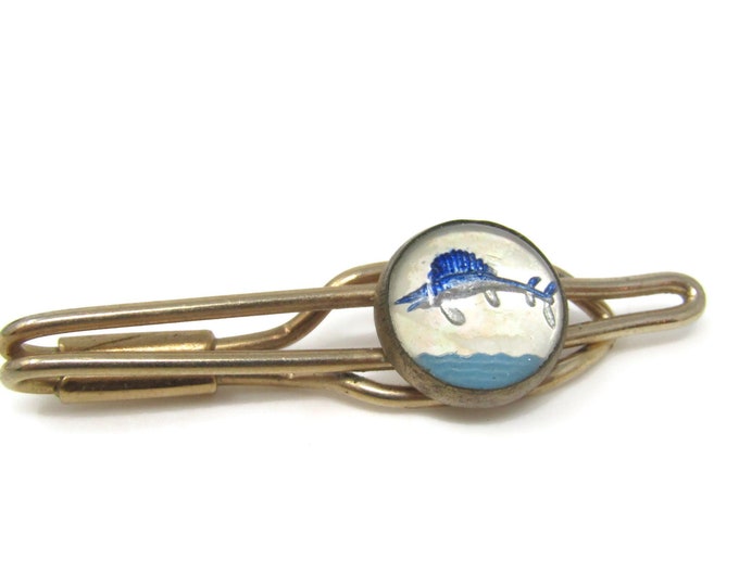 Marlin Sailfish Ocean Theme Tie Clip Bar Gold Tone Vintage Men's Jewelry Nice Design