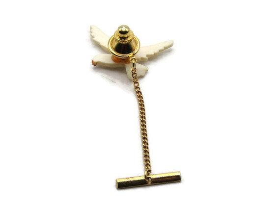 White Bird Tie Pin And Chain Men's Jewelry Gold T… - image 3