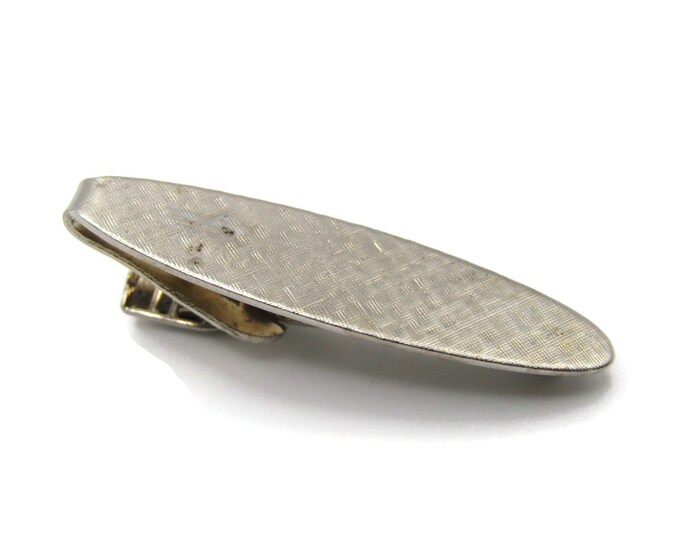 Textured Silver Tone Oval Shape Tie Clip Tie Bar Men's Jewelry