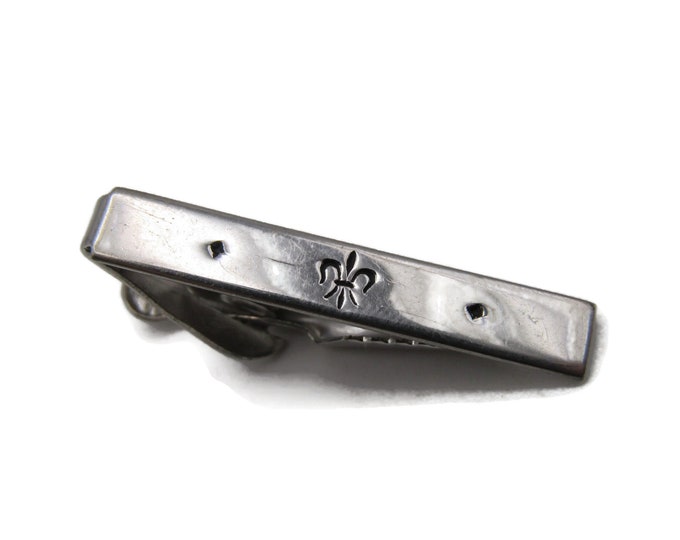 Fleur De Lis Dot Design Smooth Finish Silver Tone Tie Bar Tie Clip Men's Jewelry