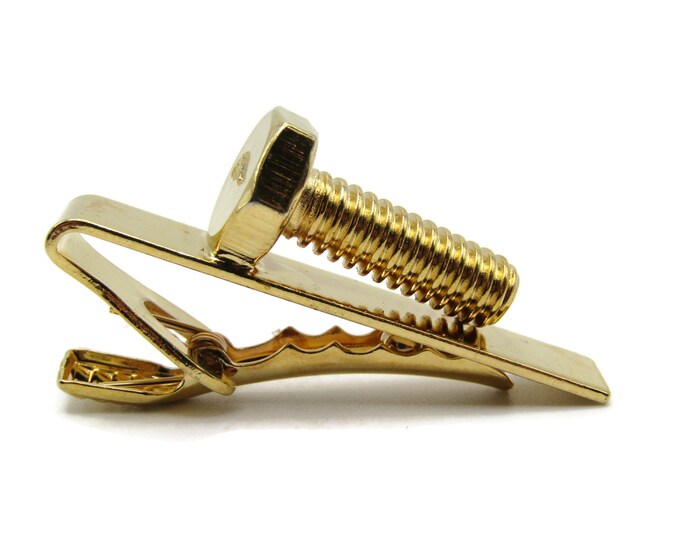 Screw Tie Bar Handyman Gift Gold Tone Modernist Tie Clip Men's Jewelry