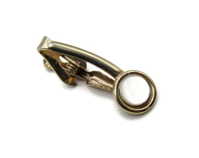 Mother of Pearl Inset Curved Edge Gold Tone Tie Bar Tie Clip Men's Jewelry